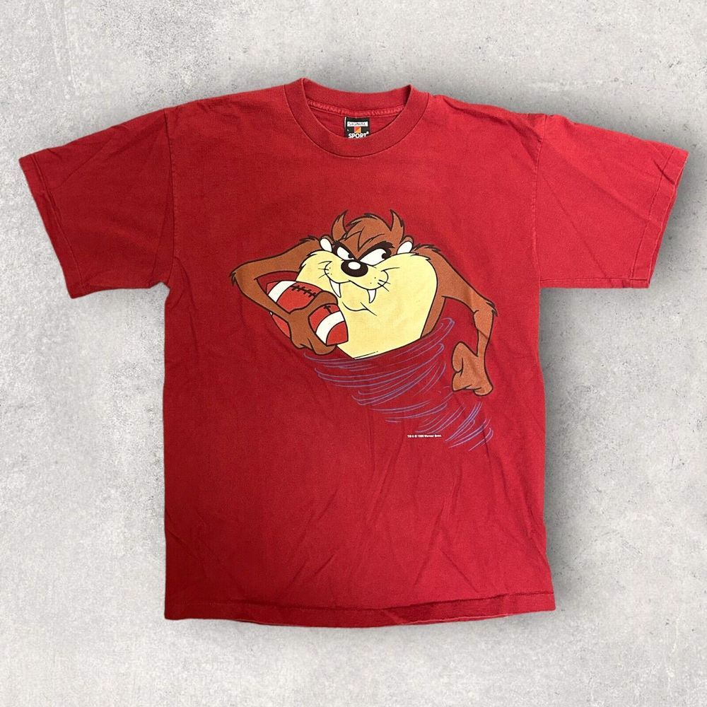 Vintage 1996 Signal Sport Taz Football Men's Graphic T Shirt Single Stitch Red L